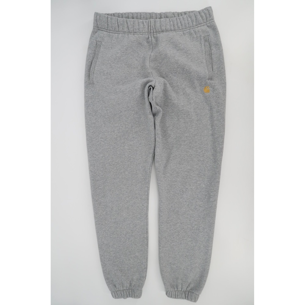Carhartt WIP Chase Sweat Pants Mens Small Gray Heather Joggers Gold Logo